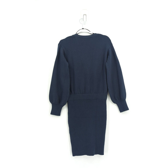 Toccin Women S Dress Midnight Navy Blue Sweater V Neck Button Ribbed Cotton Wool - Picture 6 of 7